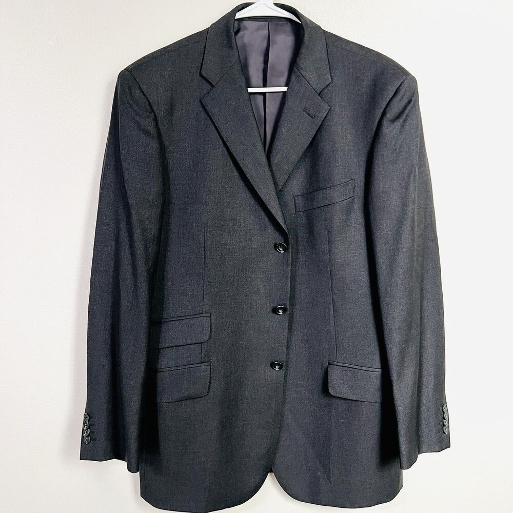 TM Lewin Dark Gray 100% New Wool 3 Button Foldover Pocket Blazer Suit Jacket 42R
